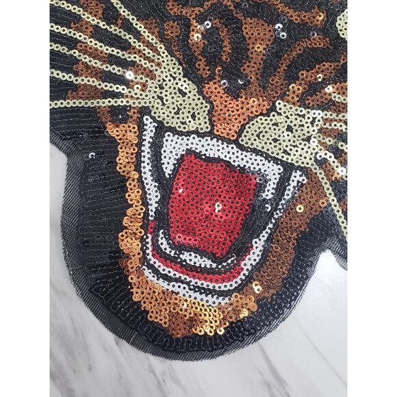 SEW ON Tiger DIY‎ Patch Sequins 9"x9" shiny sparkly glam biker crafts - Picture 2 of 5